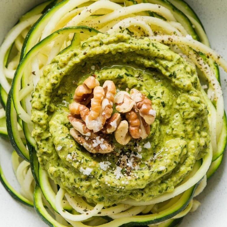 Fideos de Calabacín Veganos Low Carb con Pesto de Albahaca