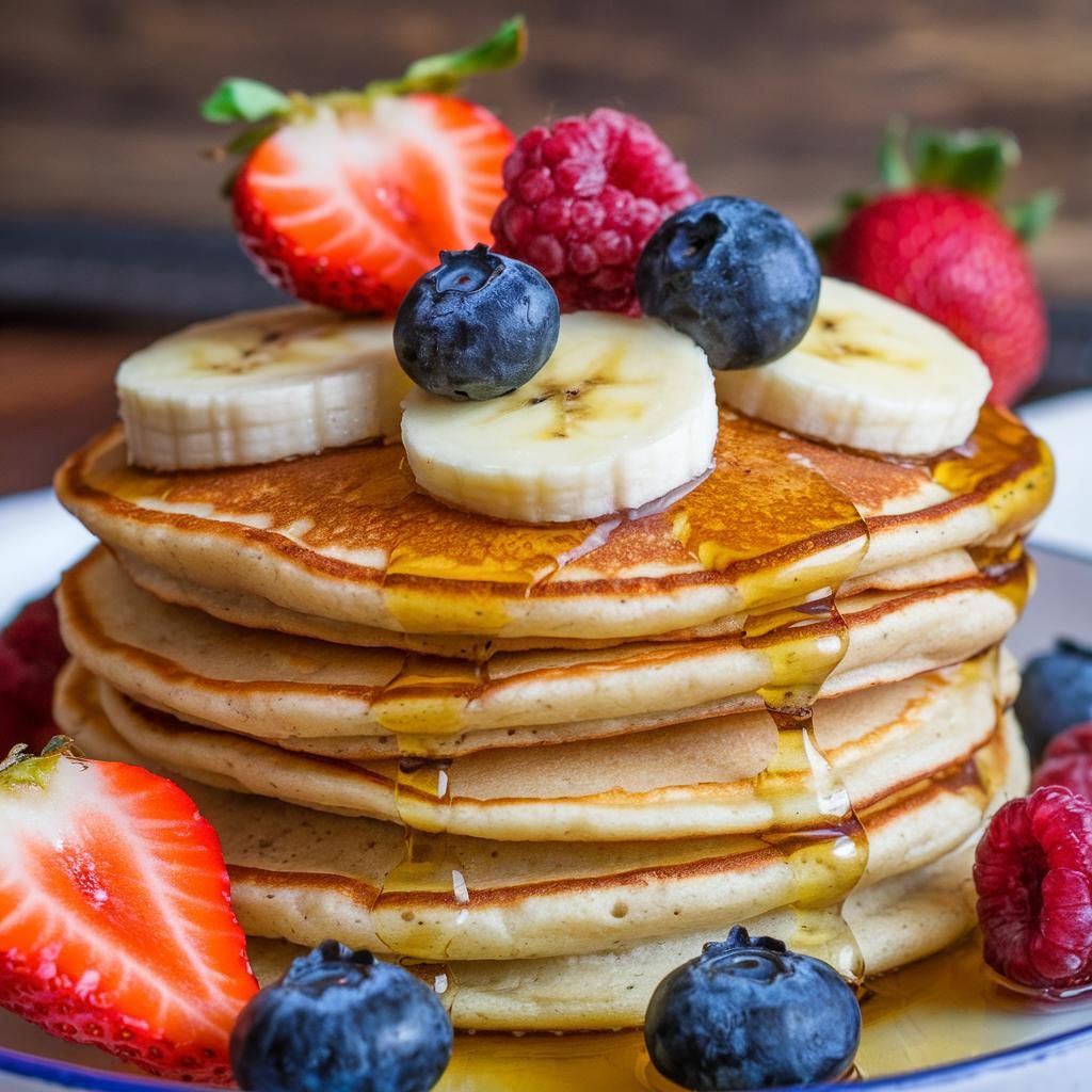 Pancakes Veganos Sin Gluten con Frutas Frescas