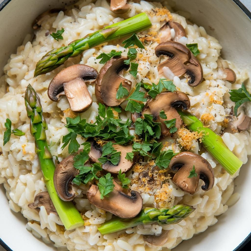 Risotto Vegano con Champiñones y Espárragos