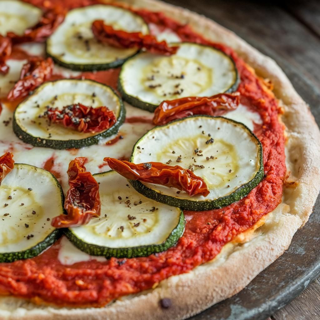 Pizza Vegana Low Carb de Zucchini y Tomate Seco