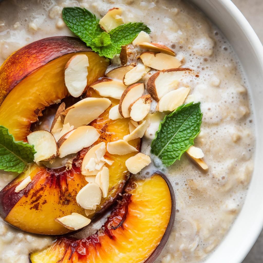 Porridge Vegano con Duraznos Asados y Almendras