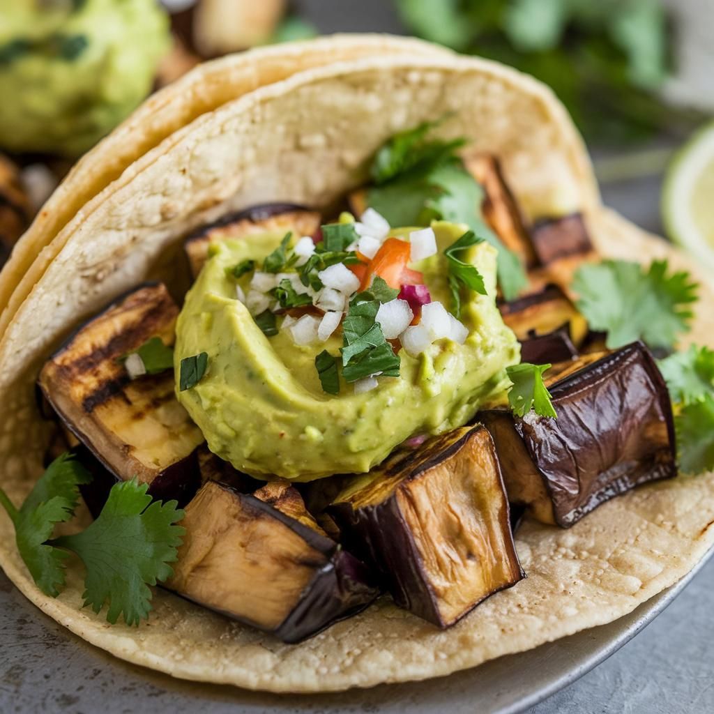 Tacos Veganos de Berenjena con Salsa de Palta