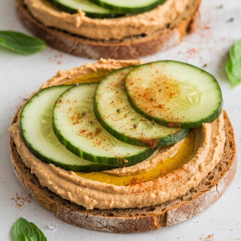 Tostadas Veganas con Hummus y Pepino